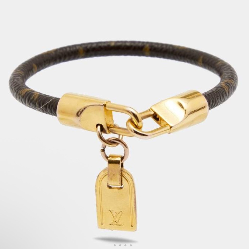 Louis Vuitton Luck It Brown Monogram Canvas Gold Tone Bracelet - Picture 2 of 12